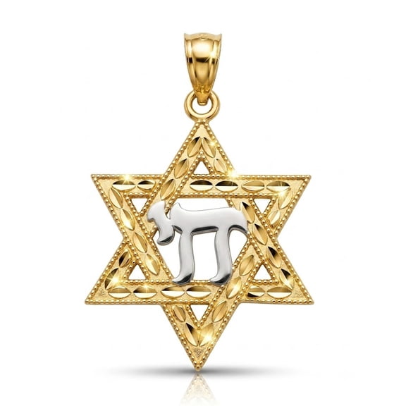 Charm America - Gold Diamond-Cut Star of David Chai Charm - 14 Karat Solid Gold