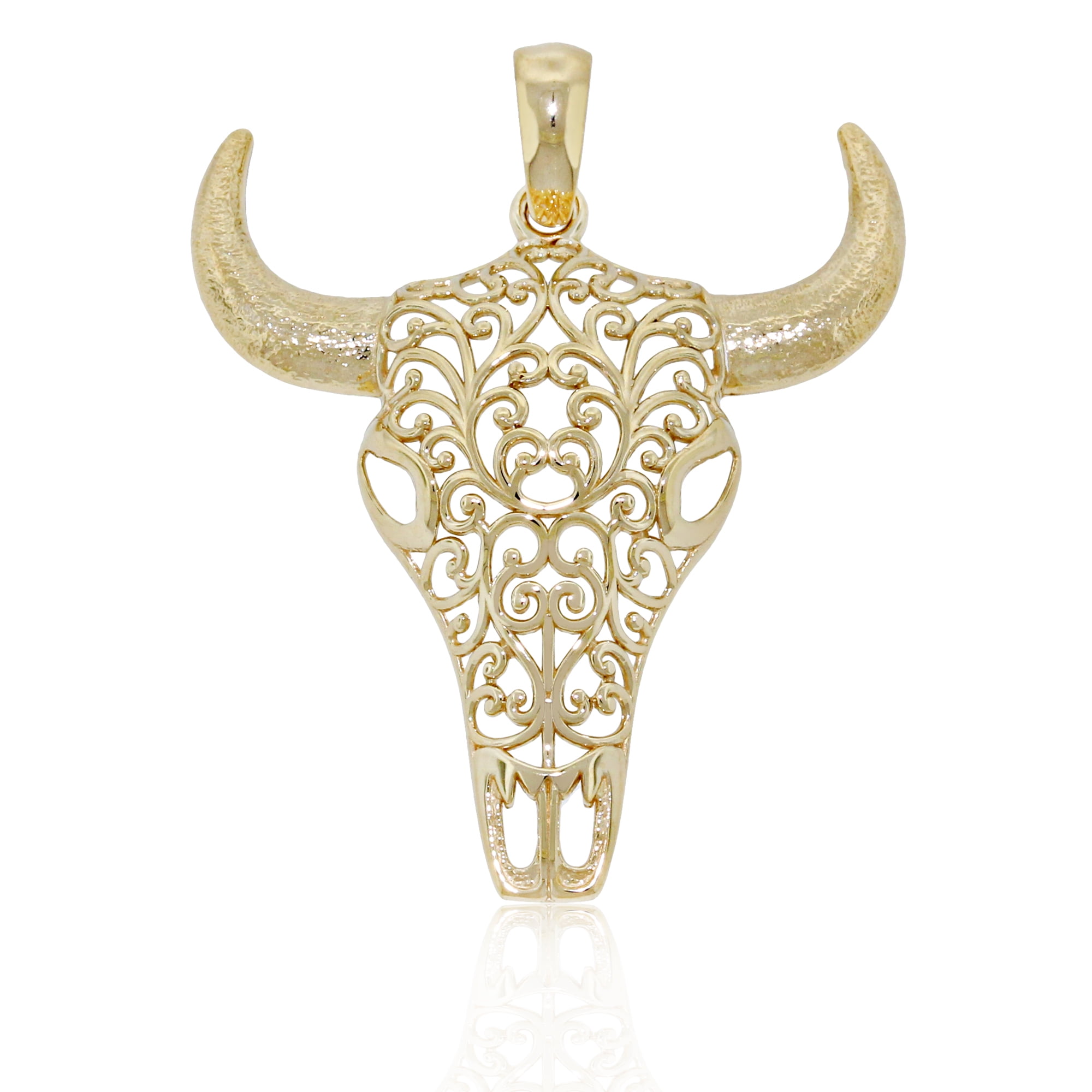 Charm America - Gold Filigree Bull Head Charm - 10 Karat Solid Gold