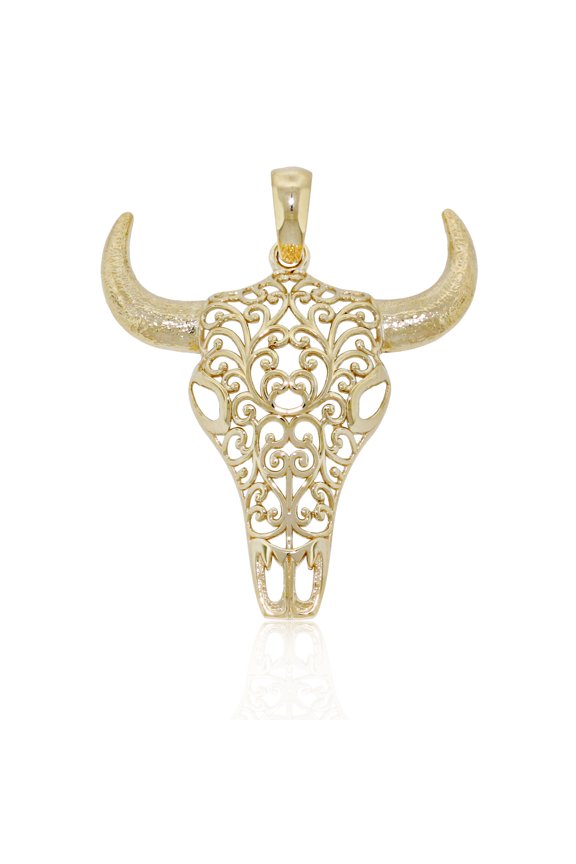 - Gold Filigree Bull Head Charm - 10 Karat Solid Gold