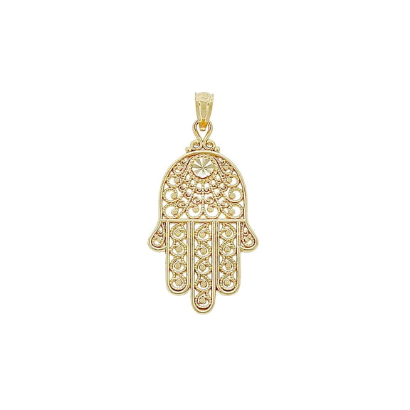 Charm America - Gold Filigree Hamsa Hand Charm - 10 Karat Solid Gold - Hamsa Hand Pendant
