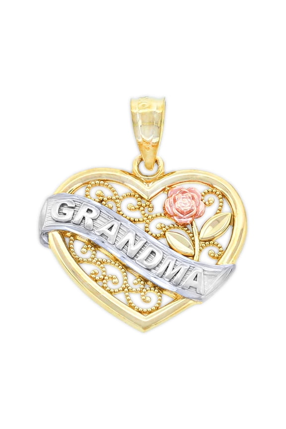 - Gold Grandma Banner in Heart Charm - 10 Karat Solid Gold