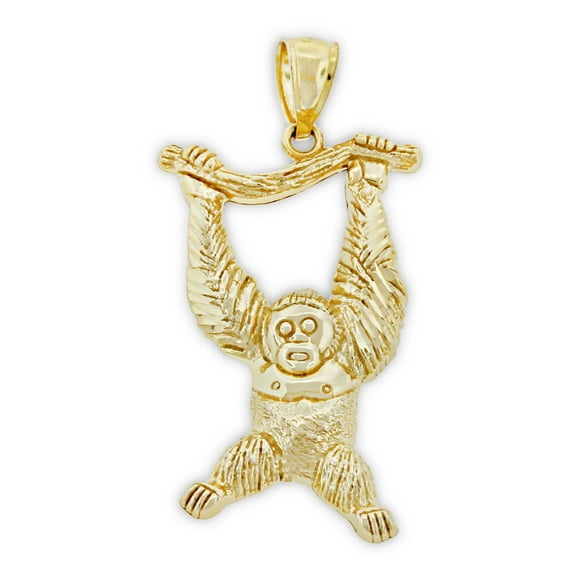 - Gold Hanging Monkey Charm - 10 Karat Solid Gold