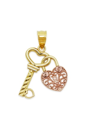 - Gold Key and Lock Charm - 10 Karat Solid Gold