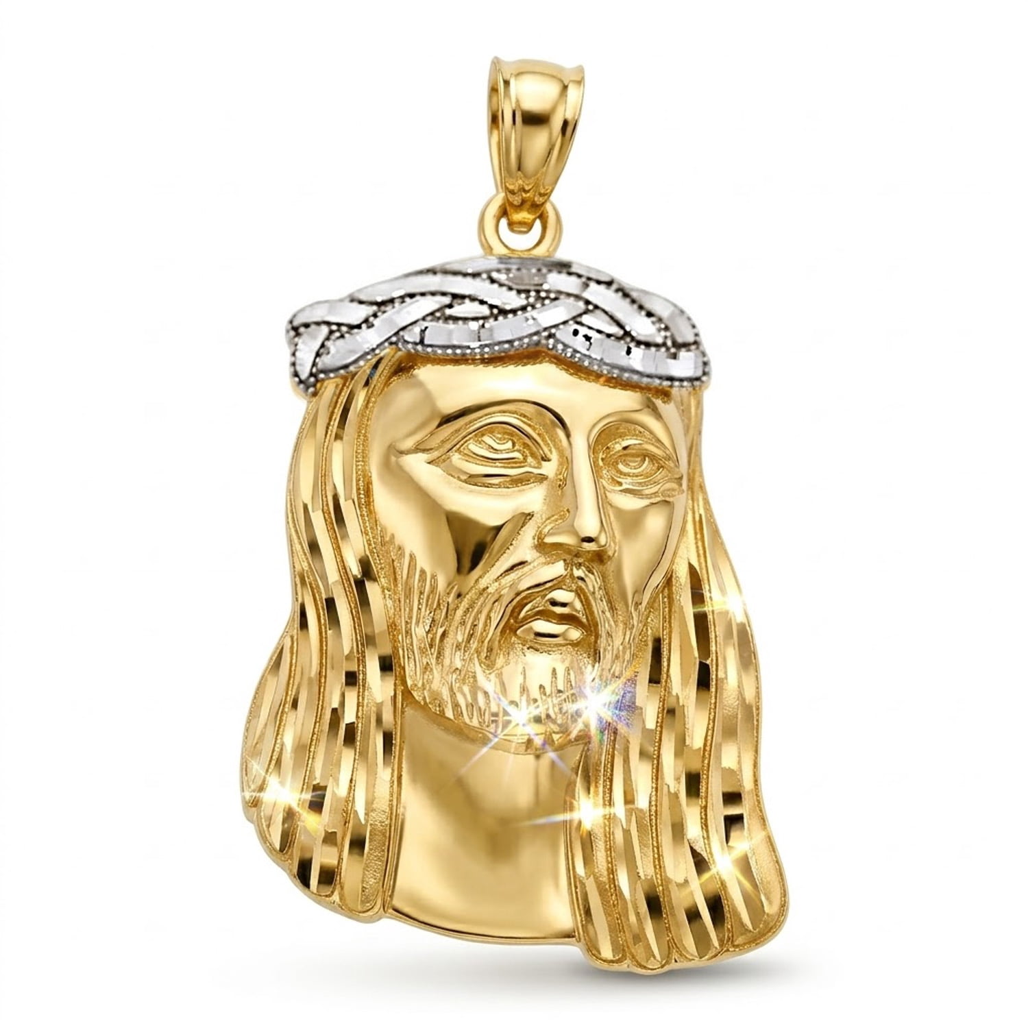 Charm America - Gold Large Jesus Head Pendant - 10 Karat Solid Gold