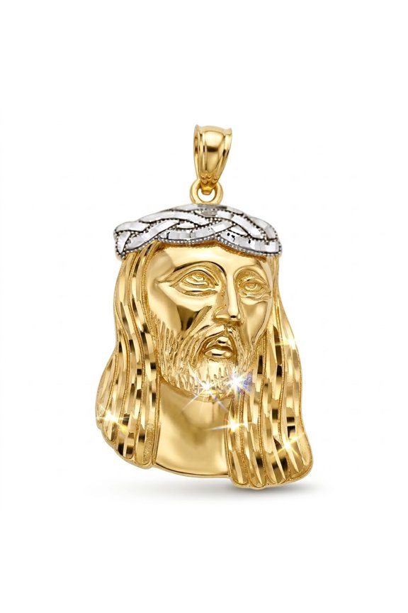 - Gold Large Jesus Head Pendant - 10 Karat Solid Gold