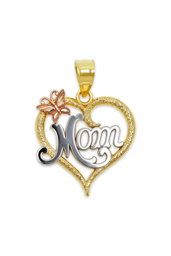 - Gold "Mom" Inside Heart Charm - 10 Karat Solid Gold