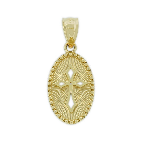Charm America - Gold Oval Religious Cross Charm - 10 Karat Solid Gold