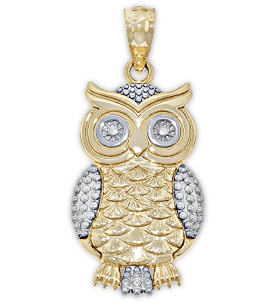 Charm America Solid Gold Owl With Heart Charm - 10K Gold Owl Pendant Necklace Charm