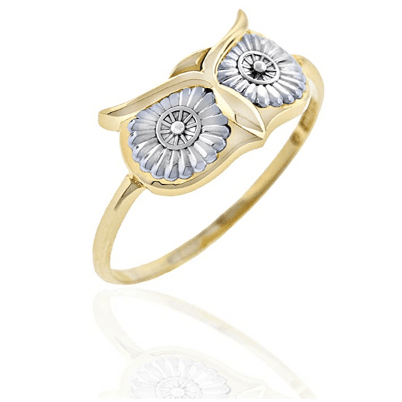 Charm America - Gold Owl Ring - 10 Karat Solid Gold - Size 7