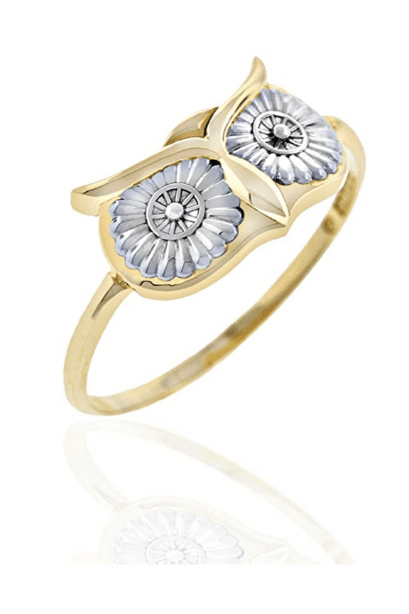 - Gold Owl Ring - 10 Karat Solid Gold - Size 7