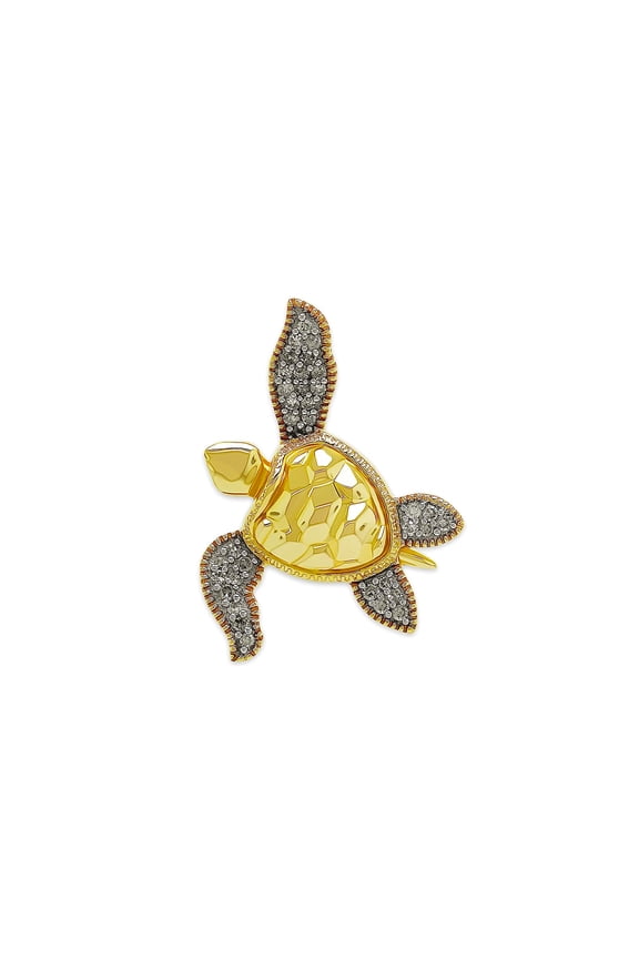 - Gold Sea Turtle Pendant - 1/10Carat (CTW) Round White Diamond Turtle Charm - 10 Karat Solid Gold - Turtle Charm Necklace
