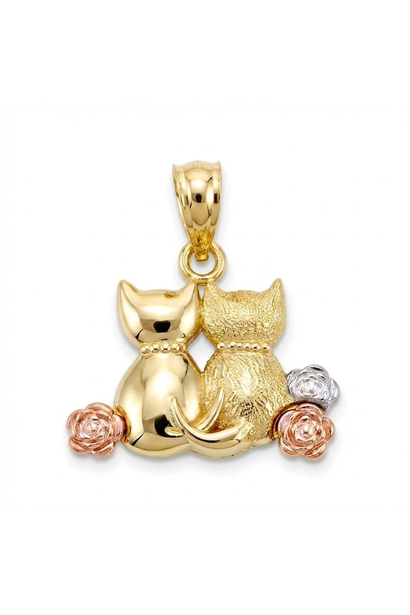 - Gold Sitting Cats Charm - 10 Karat Solid Gold