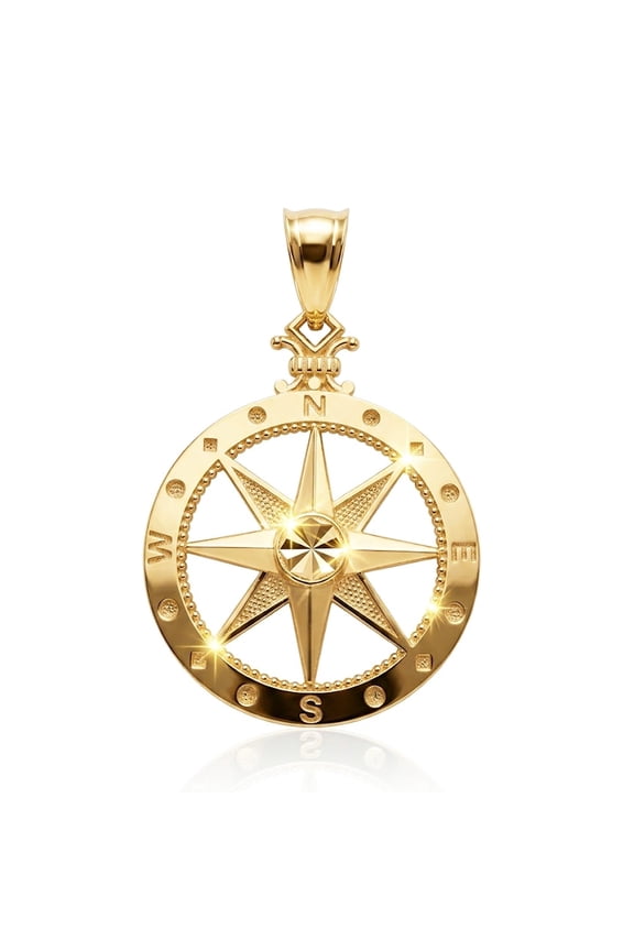 - Gold Small Compass Charm - 10 Karat Solid Gold