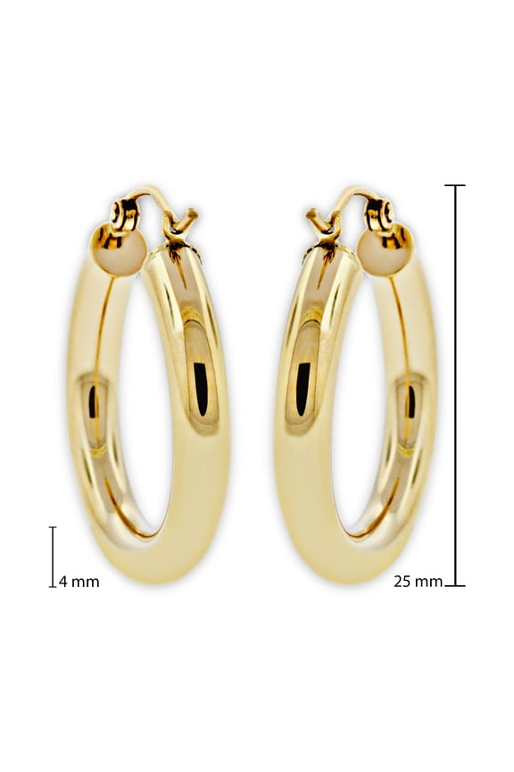 - Gold Tube Hoop Earrings - 14 Karat Solid Gold