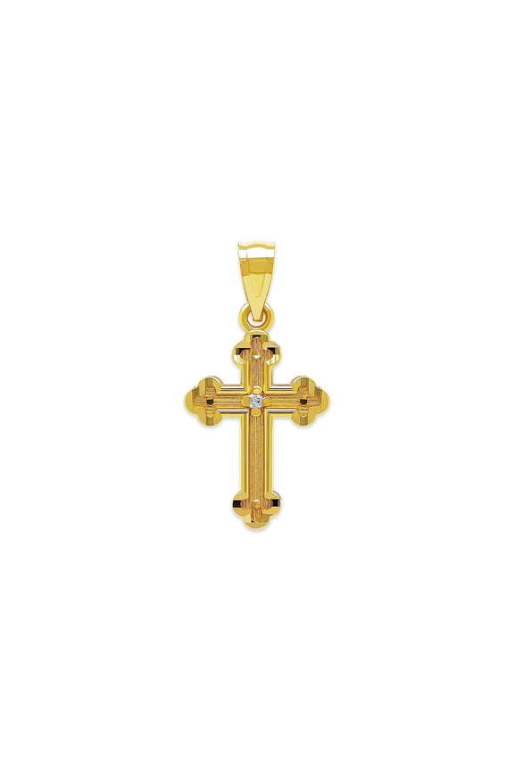 - Mini Gold Cross Pendant with CZ Stone- 10 Karat Solid Gold - Dainty Cross Charm