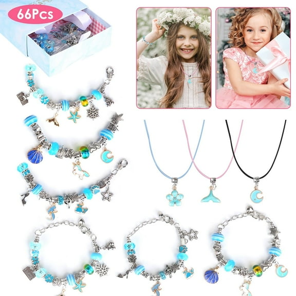 Charm Bracelet Jewelry Making Kit for Girls, iMounTEK 66 Pcs Cute Sparkling Jewelry Kit, Crafts for Girls, Birthday Gift, Blue