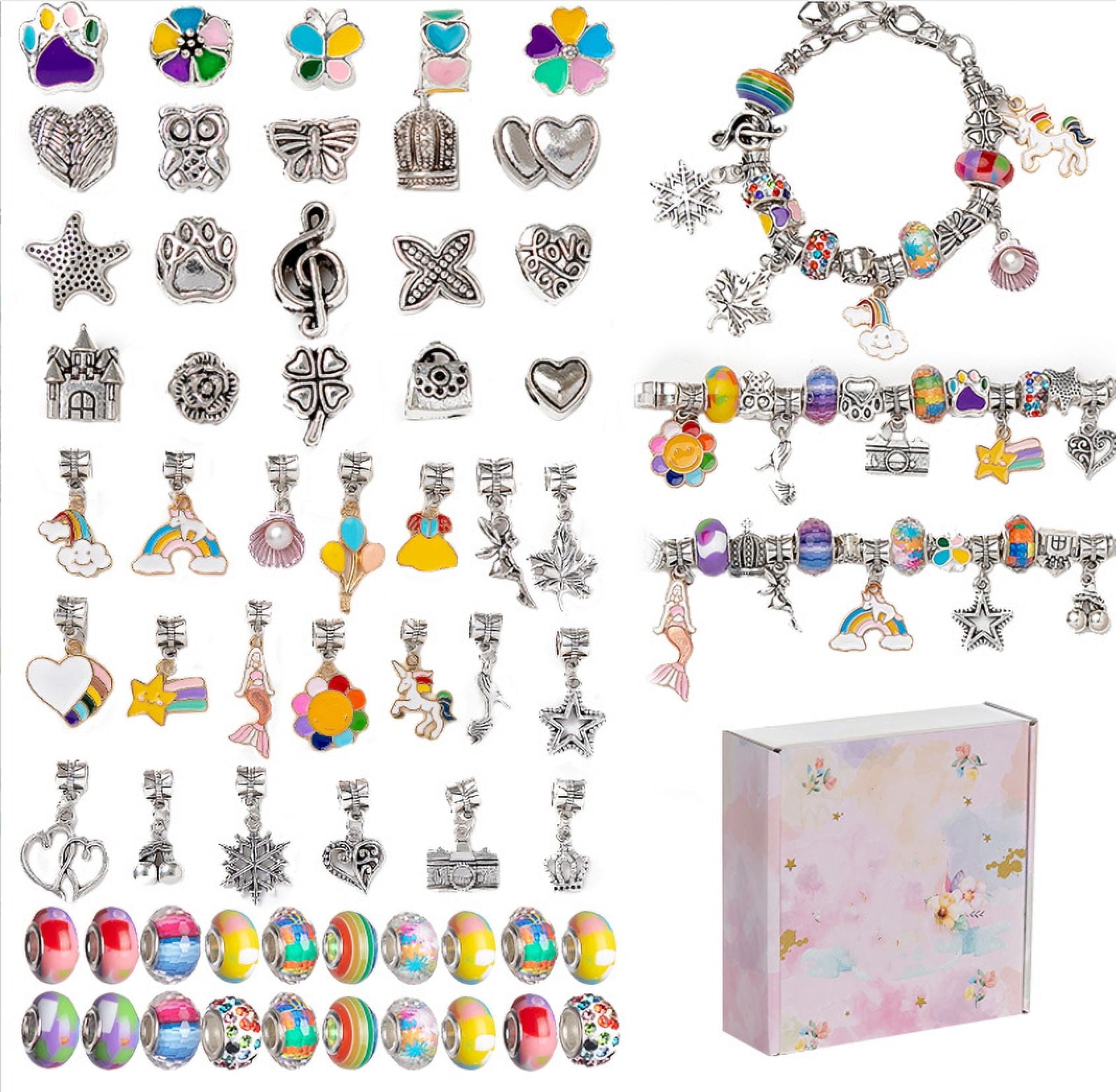 Charm Bracelet Making Kit,Girls Gifts for 6 7 8 9 10 Year Old, Kids DIY Arts Crafts Set for Girl Age 5-11 Birthday Gift DIY Jewelry Bracelet Toys for Teenage Girls(Multicolor)