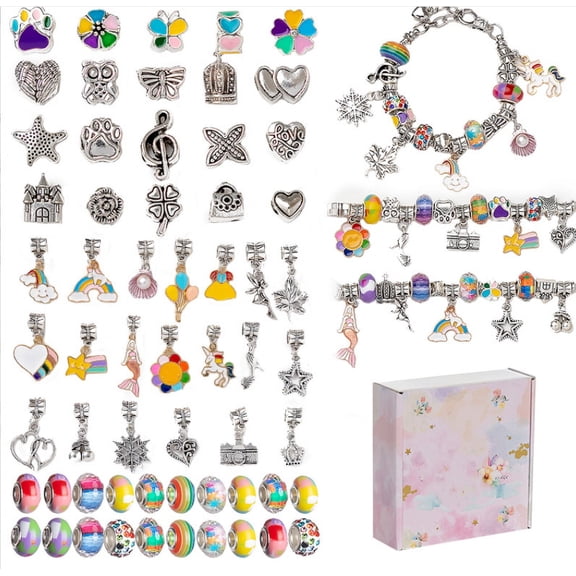 Charm Bracelet Making Kit,Girls Gifts for 6 7 8 9 10 Year Old, Kids DIY Arts Crafts Set for Girl Age 5-11 Birthday Gift DIY Jewelry Bracelet Toys for Teenage Girls(Multicolor)