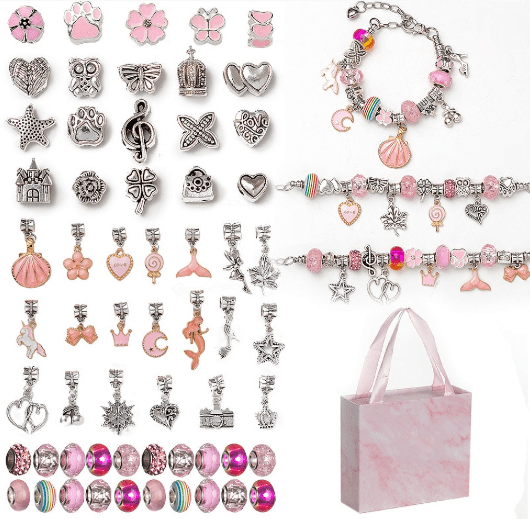 Charm Bracelet Making Kit, Girls Jewelry Making Kit Gifts for Ages 6 7 8 9 10 11 12 Crafts for Girls Perfect Girls Toy,Christmas Gifts for Gilrs (Pink)