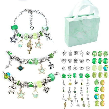 Charm Bracelet Making Kit,Jewelery Making Kit for Girls DIY Handmade Crafts Jewelry Making Charms Bracelet Making Set with Exquisite Gift Box Green