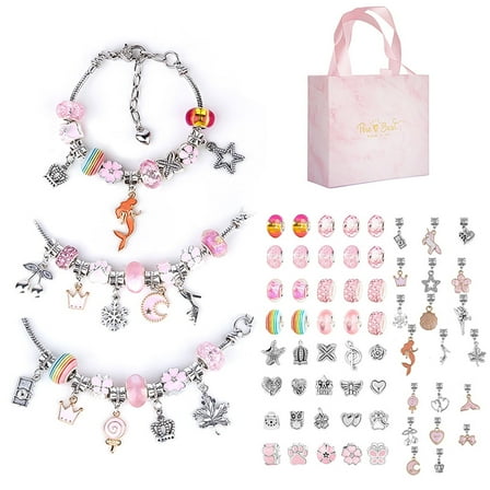 Charm Bracelet Making Kit,Jewelery Making Kit for Girls DIY Handmade Crafts Jewelry Making Charms Bracelet Making Set with Exquisite Gift Box Pink