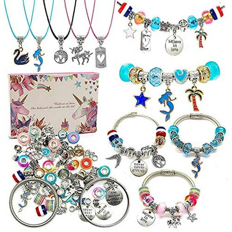 Coo&Koo Girls Charm Bracelet Making Kit - Unicorn Jewelry Supplies Make Set DIY Art Craft Set Charm Bracelets Kits Creative Birthday Gifts for Kids