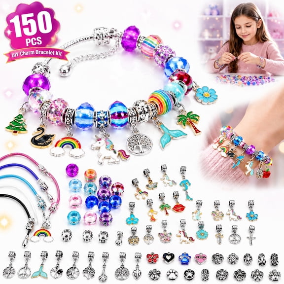 Charm Bracelet Making Kit, Rongsi 150 Pcs Jewelry Making Supplies Including Pendants Neck Chains, Unicorn Gifts Set for Teen Girls Arts and Crafts for Kids Ages 5-12