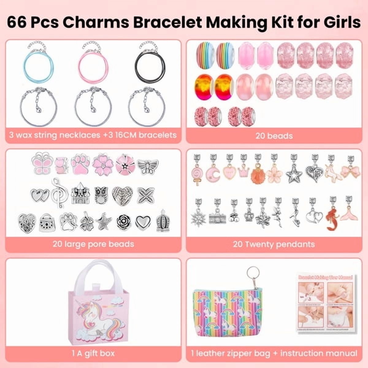 imerelez Charm Bracelet Making Kit,Unicorn/Mermaid Crafts Gifts Set for Girls Teens Age 4-12，Jewelry Making Supplies Beads