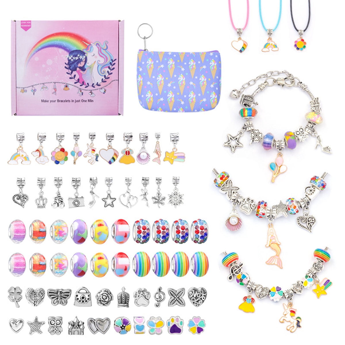 Charm Bracelet Making Kit with Beads, Pendant Charms, Bracelets, and Necklace for DIY Craft Gifts for Teen Girls