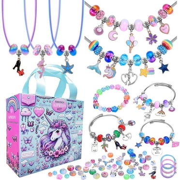 Charm Bracelet Making kit, Unicorn Mermaid Thematic Crafts Gifts Set Can Inspires Imagination and Creativity,Charm Bracelet Making Kit Perfect Gifts for Girls 5-12 Years Old (Pink Unicorn)