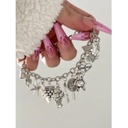Charm Bracelet with Western Cowboy Motifs, Antique Silver, 1 Pack