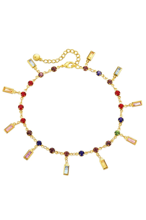 Charm Colorful Rainbow, Zircon Crystal Boho Summer Beach Anklet, 18K Gold Plated