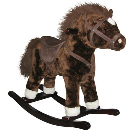 Charm Company Plush RePete Wooden Frame Cowboy Singing Rocking Horse, Dark Brown