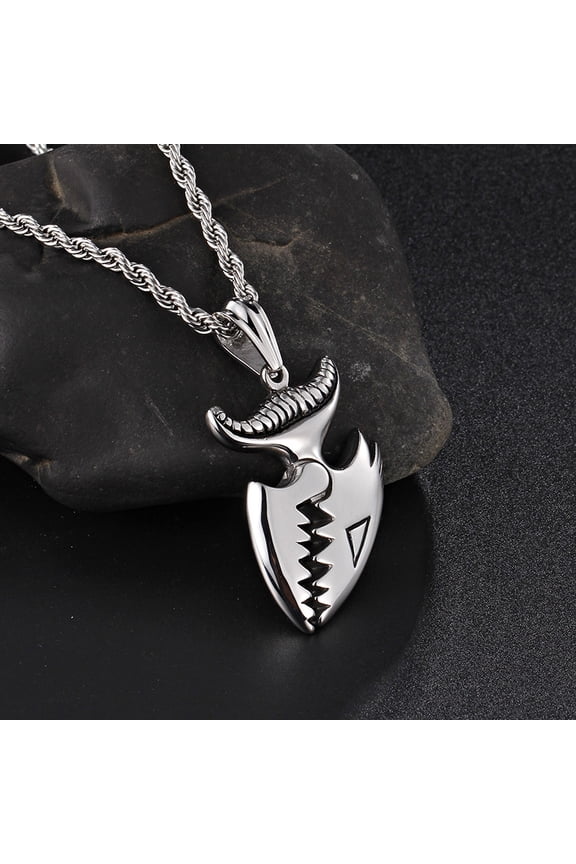 Charm Crocodile teeth Motorcycle Good Luck 14K White Gold Pendant Necklaces Vintage Greek Warrior Guardian Bells Jewelry
