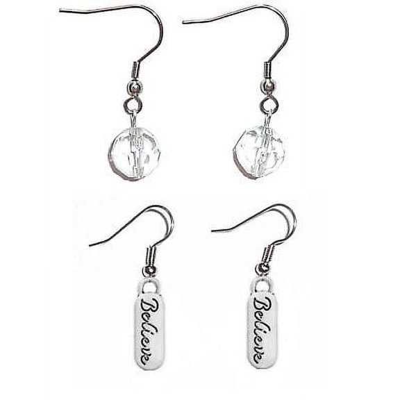 Charm Dangle Believe Earrings 2 sets Surgical Steel French Hook Women