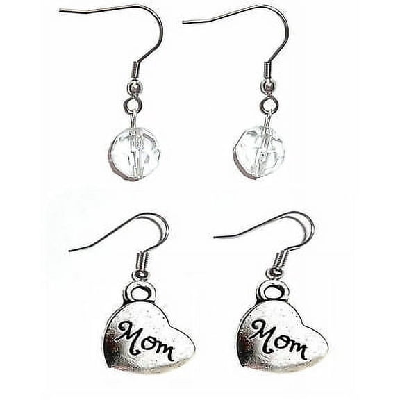 Charm Dangle Mom Earrings 2 sets Surgical Steel French Hook Women