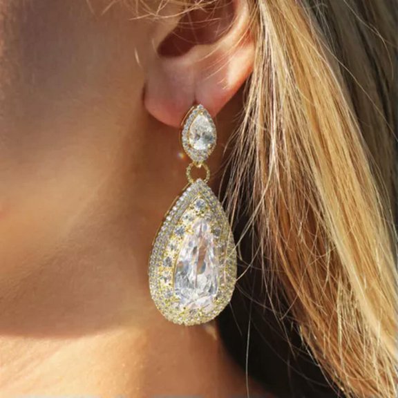 Charm Engagement 18k Yellow Gold Plated Drop Earring Cubic Zircon Jewelry A Pair