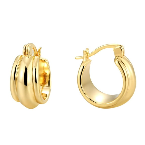 Charm-In Chunky Gold-Plated Hoop Earrings for Women, Hypoallergenic 925 Sterling Silver Posts, Lightweight Thick Design
