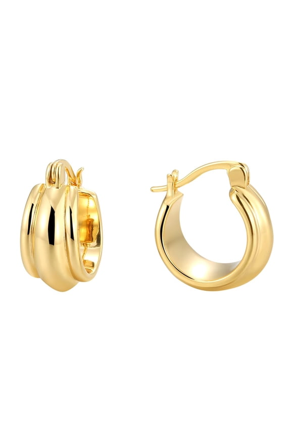 Chunky Gold-Plated Hoop Earrings for Women, Hypoallergenic 925 Sterling Silver Posts, Lightweight Thick Design