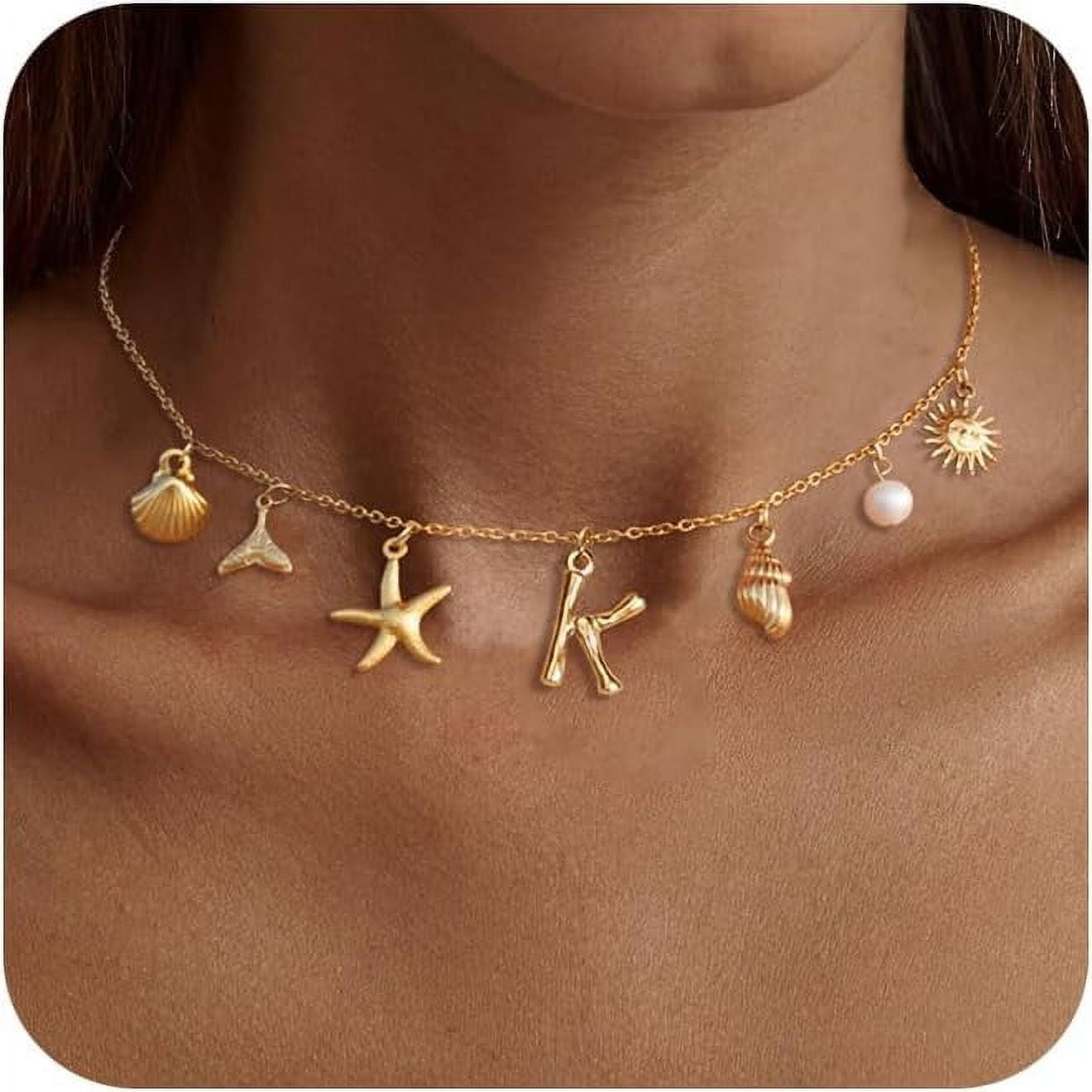 Charm Initial Necklace for Women,Dainty Seashell Necklace Summer Shell ...