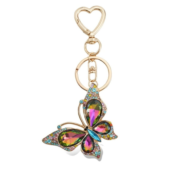 Charm Keychain for Women,Cute Heart Keyring with Diamond Butterfly Pendant,Bag&Purse Accessory,Pink