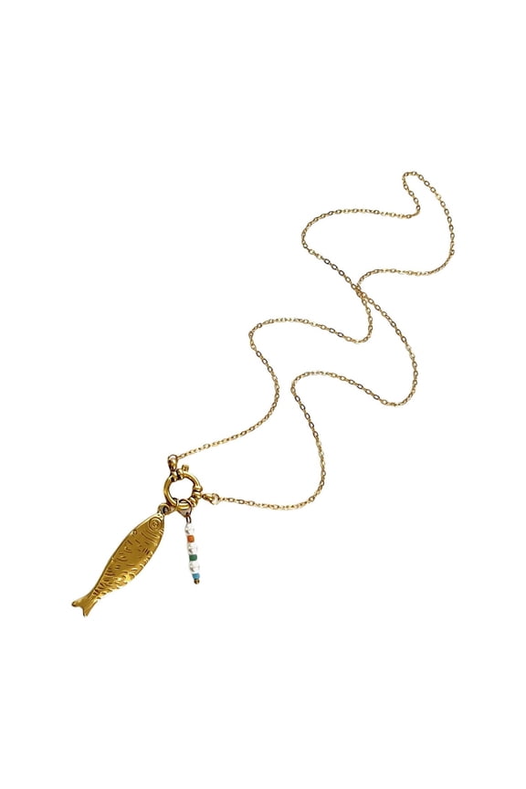 Charm Layered Necklace Stainless Steel Conch/Fish Pendant Lightweight Stackable Jewelry For Travel & Present