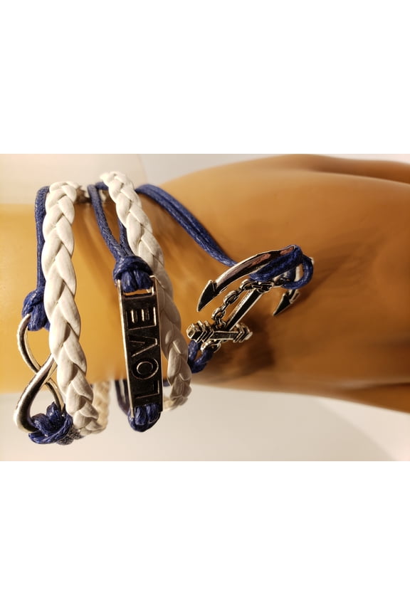 Charm Leather Bracelets For Women/Men Navy Blue and White Nautical Charms Picture 54