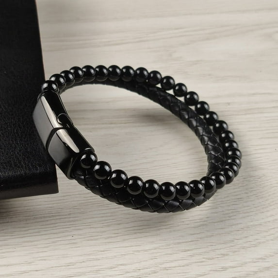 Charm Men Bracelet Rope Stainless Steel Magnetic Natural Stone Leather Beaded Braclet Volcanic Stone bracelet bangles Chain Gift