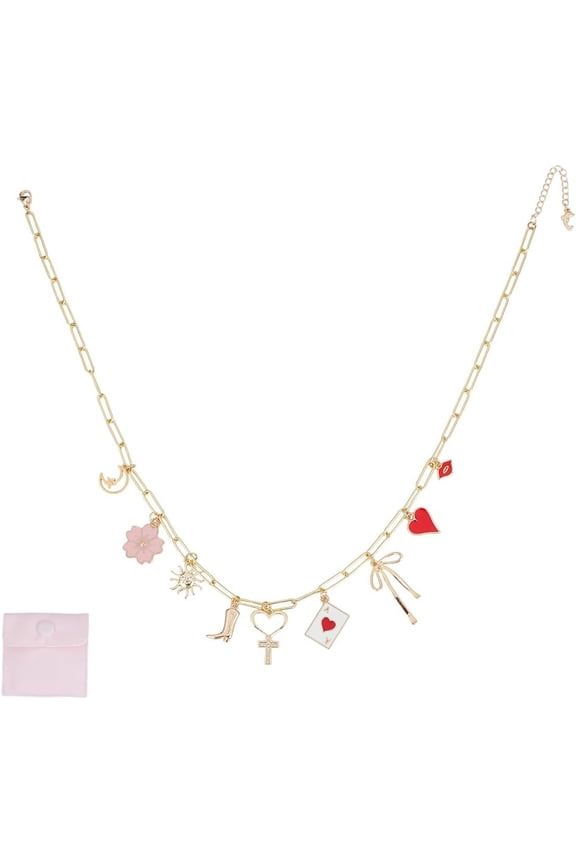 Charm Necklaces Moon Paperclip Link Gold Chains Necklaces Cute Brass Heart Flower Boots Charms Boho Sun Stars Pendants Handmade Jewelry Necklace for DIY handcrafting