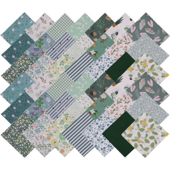 Charm Packs for Quilting 5 inch - 42 Charm Squares for Quilting 5x5 - Green Cotton Fabric Quilt Squares 5" x 5" for Sewing, Patchwork Quilts, and DIY Crafts