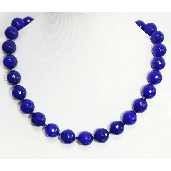 Charm Quality Fashion 8mm Faceted Blue Sapphire Round Beads Gemstone Necklace 18''[l445]