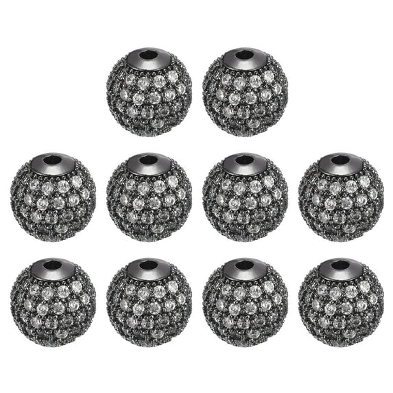 Charm Rhinestone Beads, 10 Pack 8mm Round Zircon Pave Spacer Beads for Jewelry Making (Metallic Black+White)