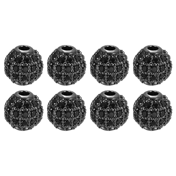 Charm Rhinestone Beads, 8 Pack 6mm Round Zircon Pave Spacer Beads for Jewelry Making (Black - Metallic Black)