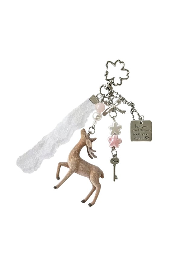 Charm Small Deer Keychain Decorated With Beaded Flowers For Handbags And Wallets